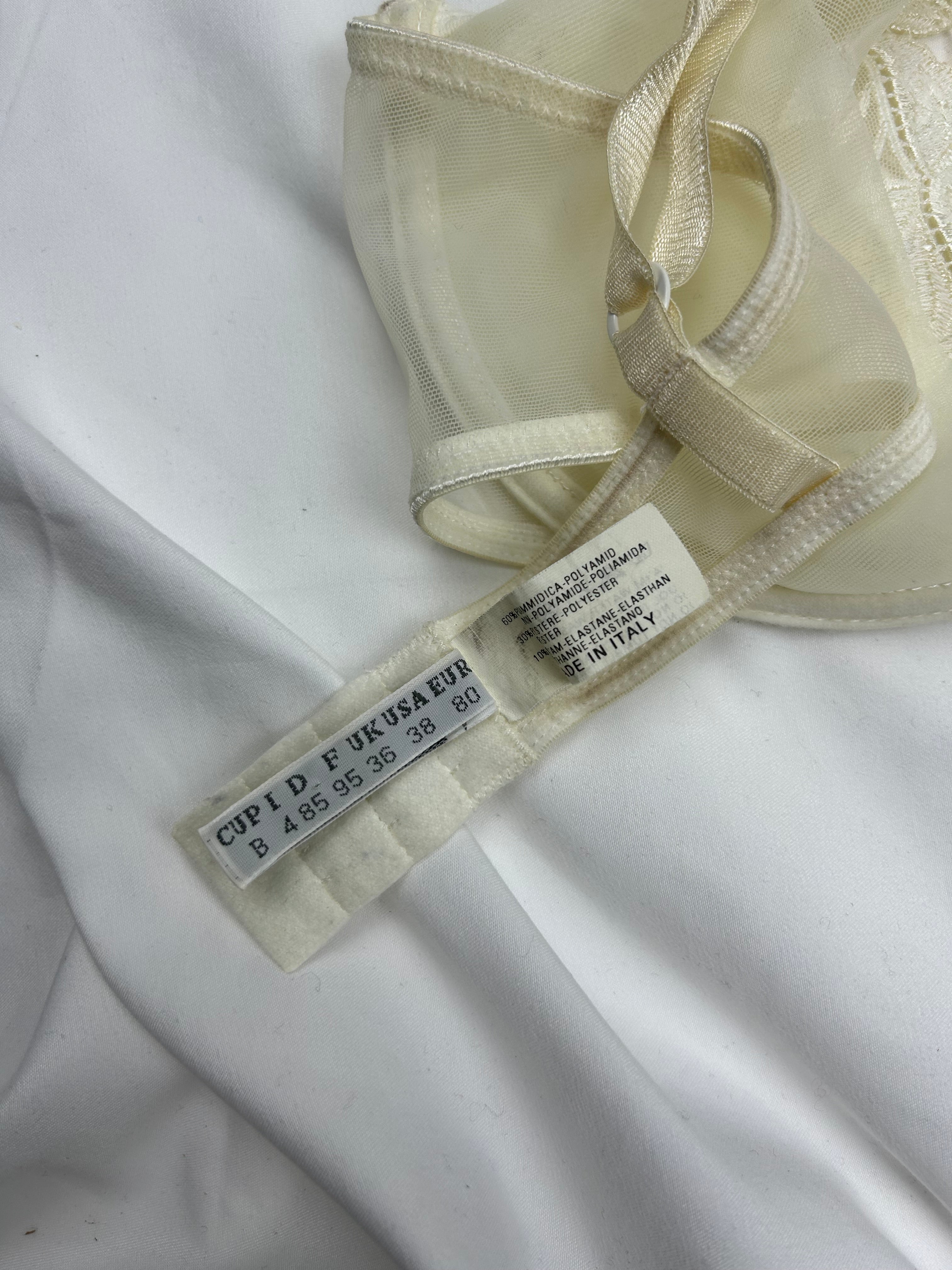 White cream mesh lace balcony vintage bra (95B)