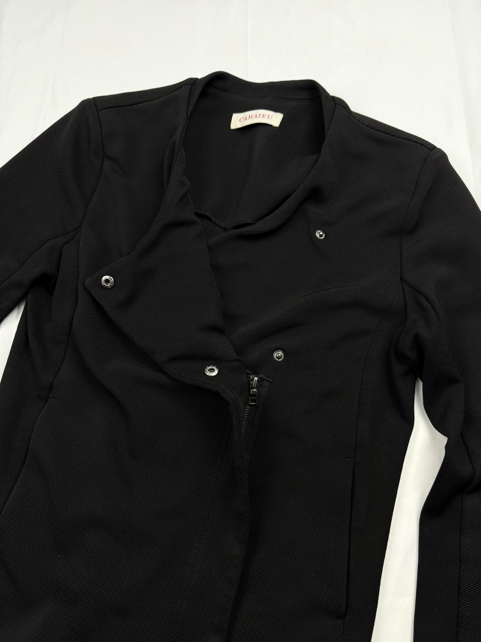 Black zip up tight fit office jacket (S)