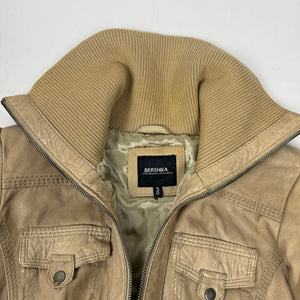 Beige real leather biker jacket (S)