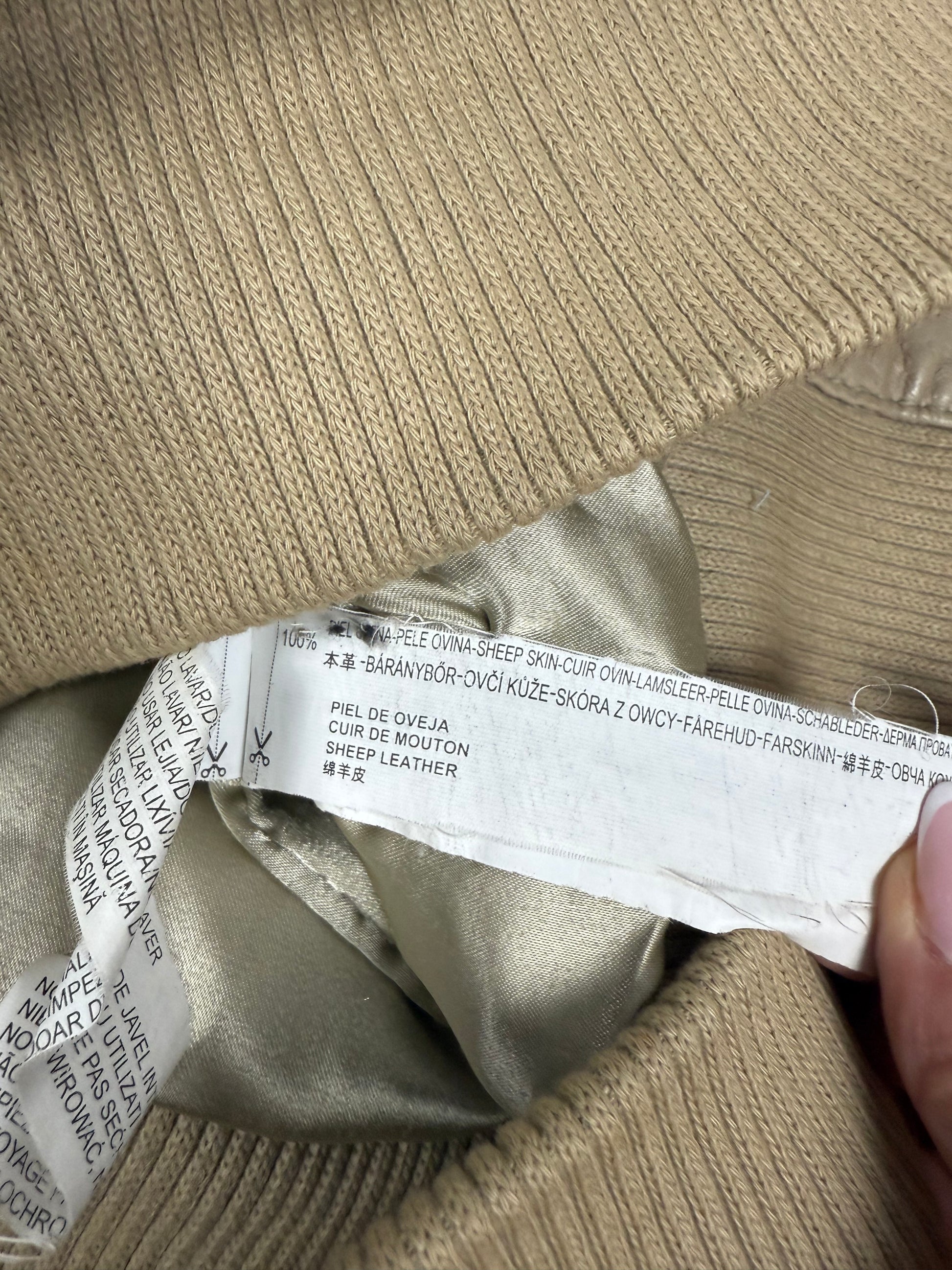 Beige real leather biker jacket (S)