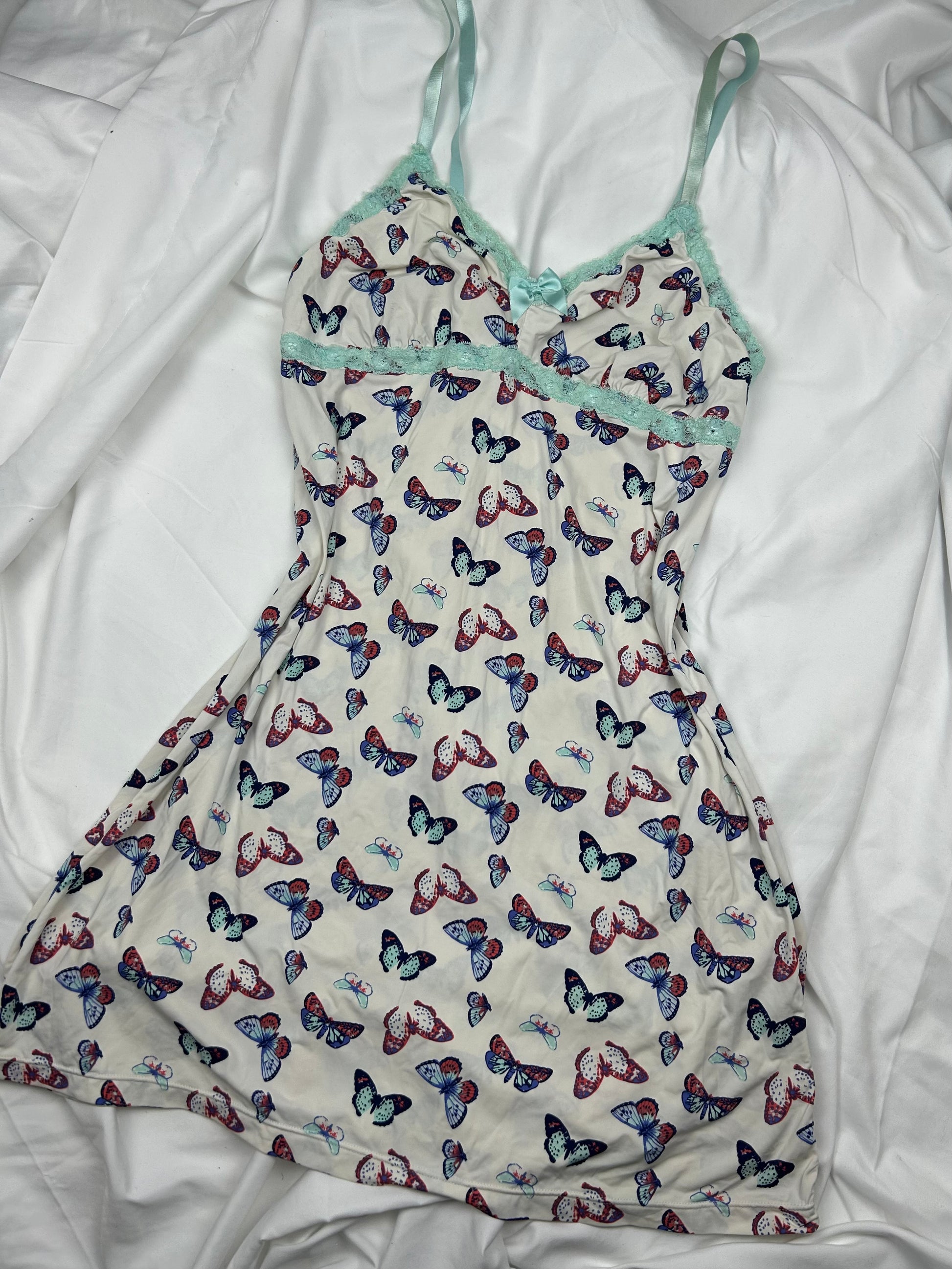 White butterfly print babydoll mini dress (M)
