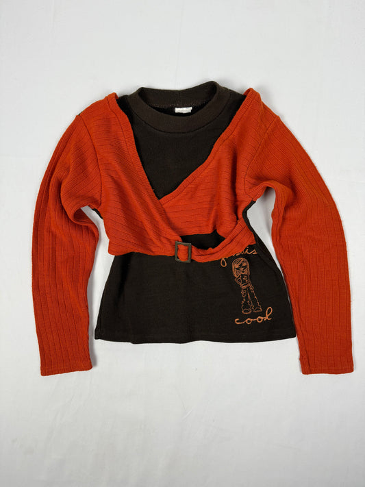 Brown & orange 2 in 1 bolero graphic jumper (XS)