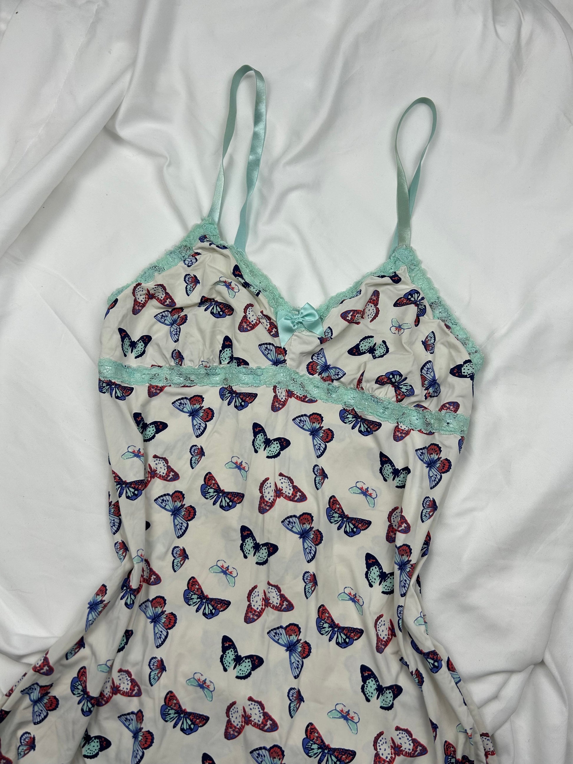 White butterfly print babydoll mini dress (M)