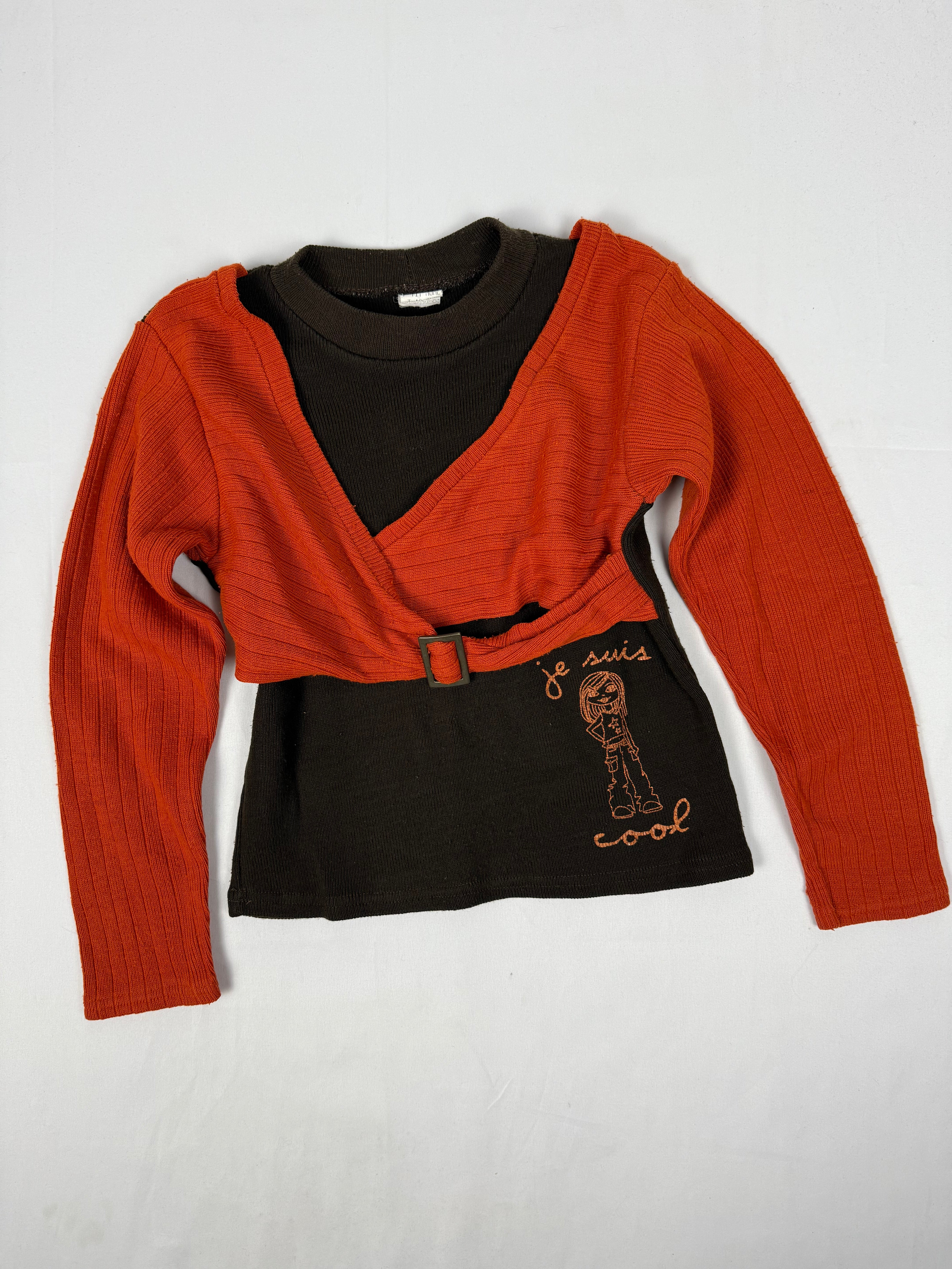 Brown & orange 2 in 1 bolero graphic jumper (XS)