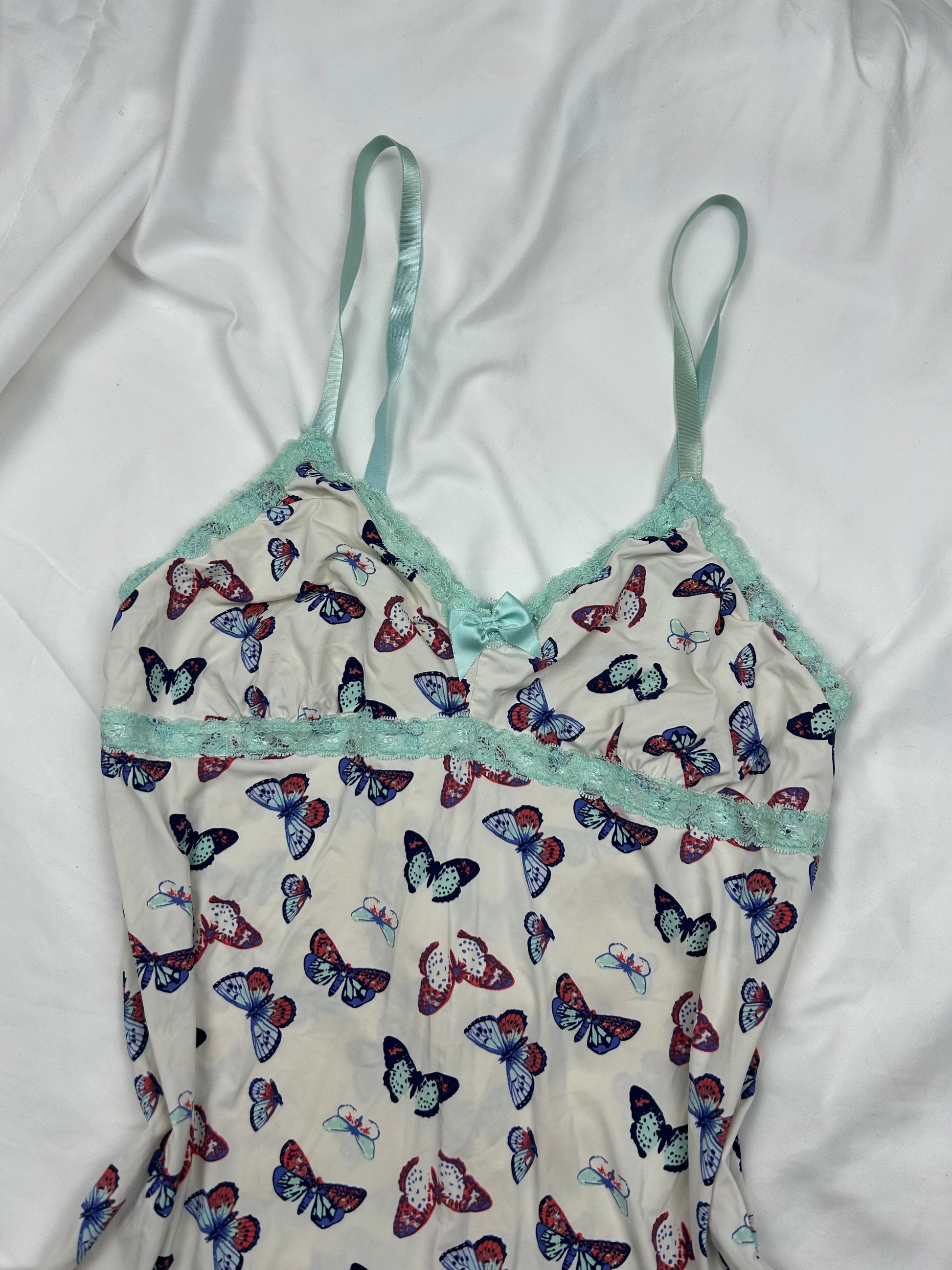 White butterfly print babydoll mini dress (M)