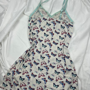 White butterfly print babydoll mini dress (M)