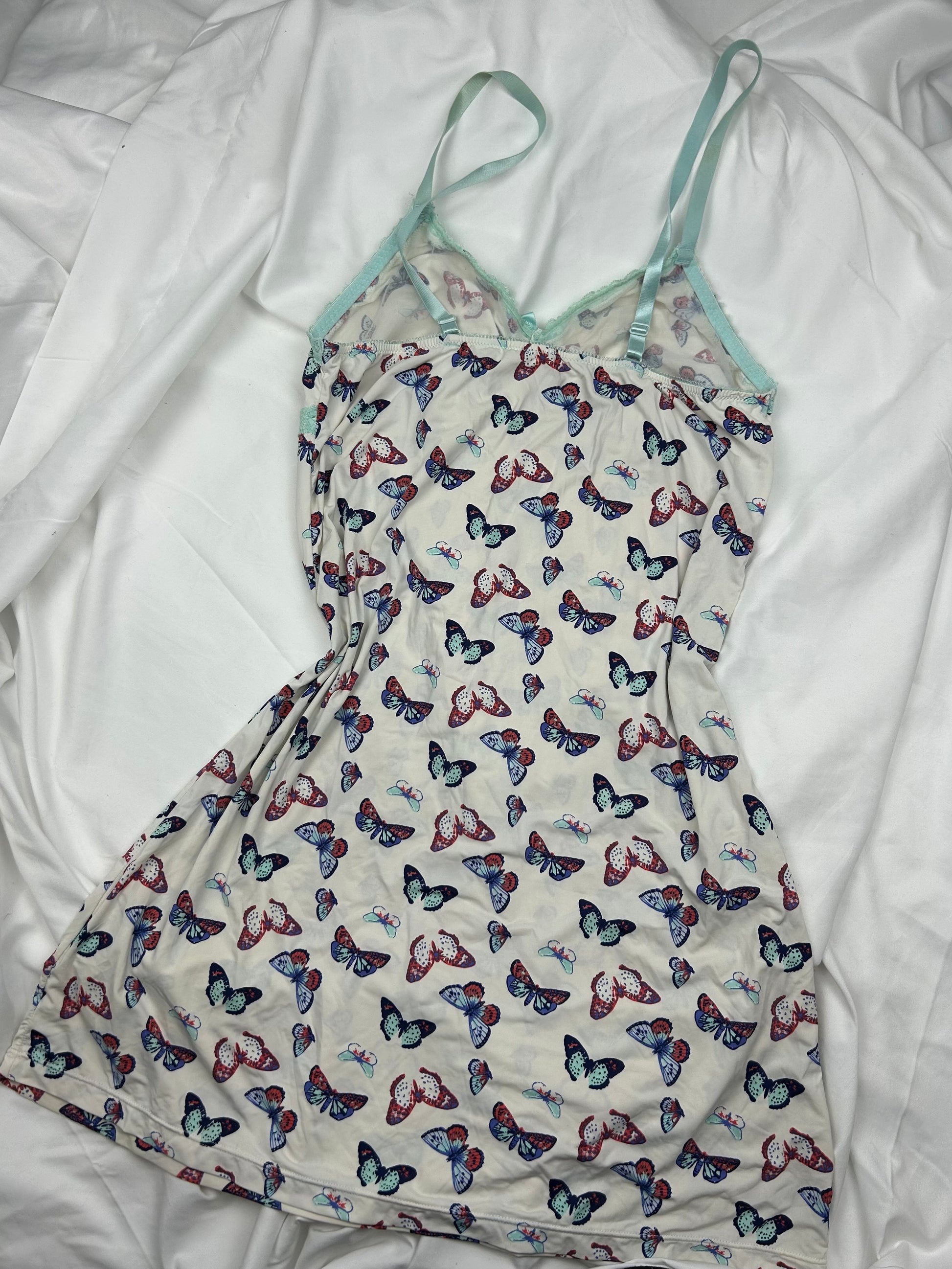 White butterfly print babydoll mini dress (M)