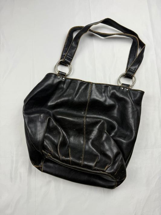 Black real leather uni shoulder bag (37x30cm)
