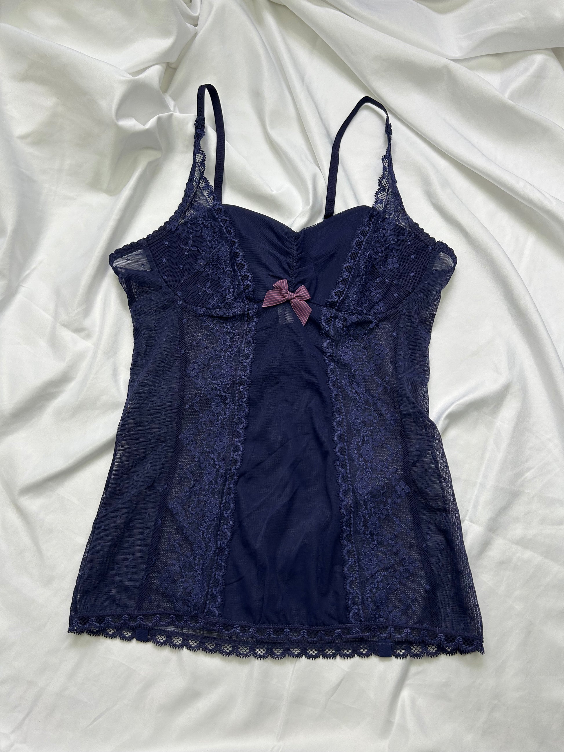Navy blue bustier mesh top (S)