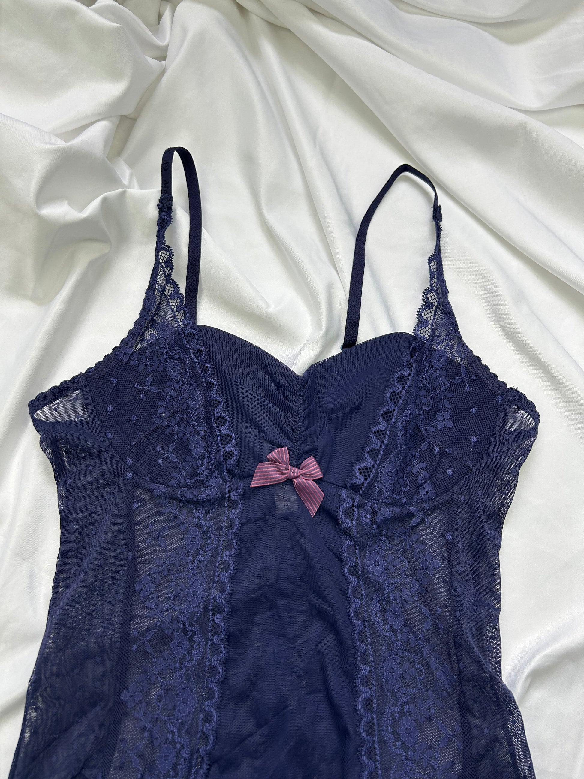 Navy blue bustier mesh top (S)