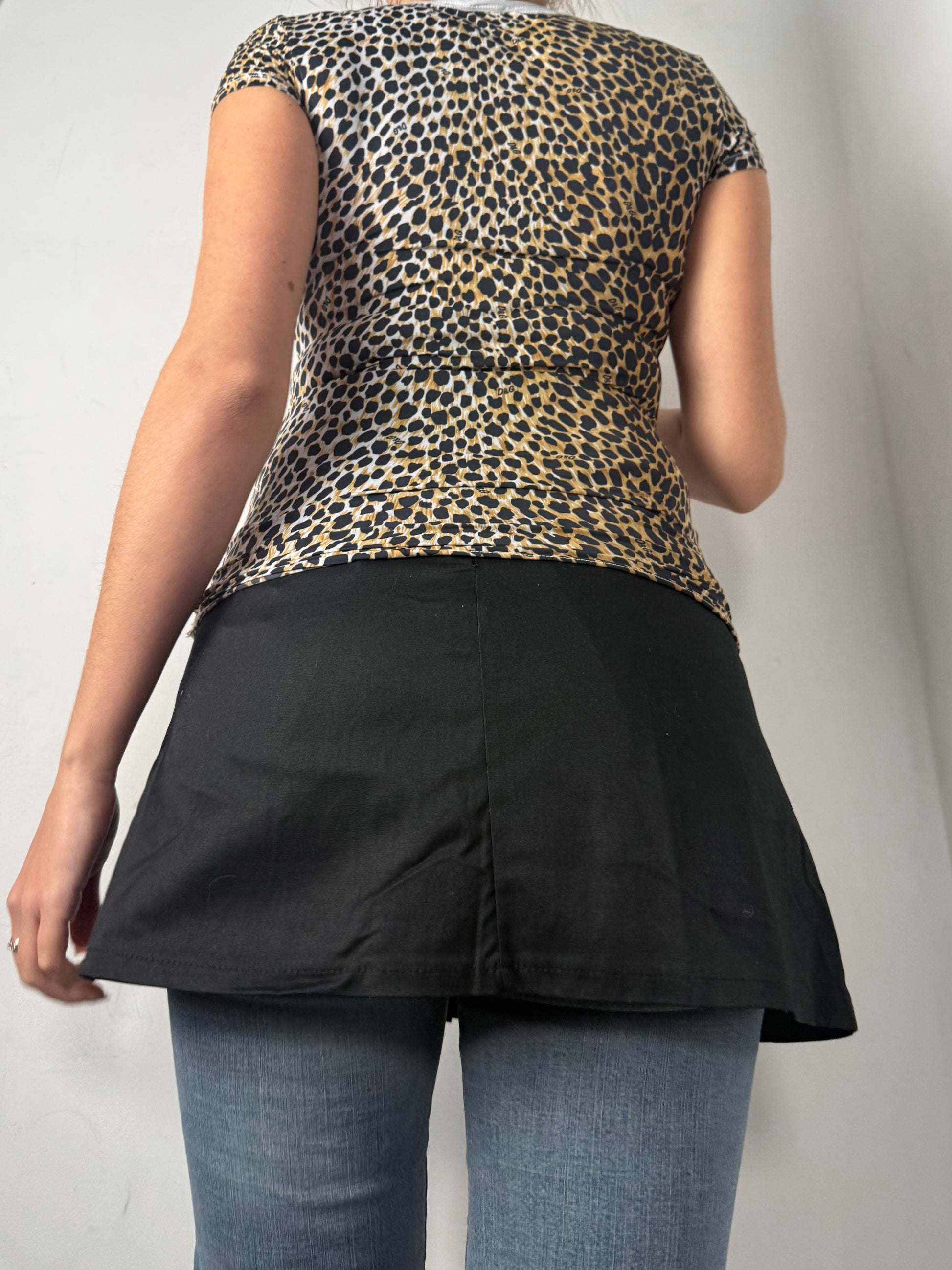 Black cotton low rise pleated mini skirt (S)