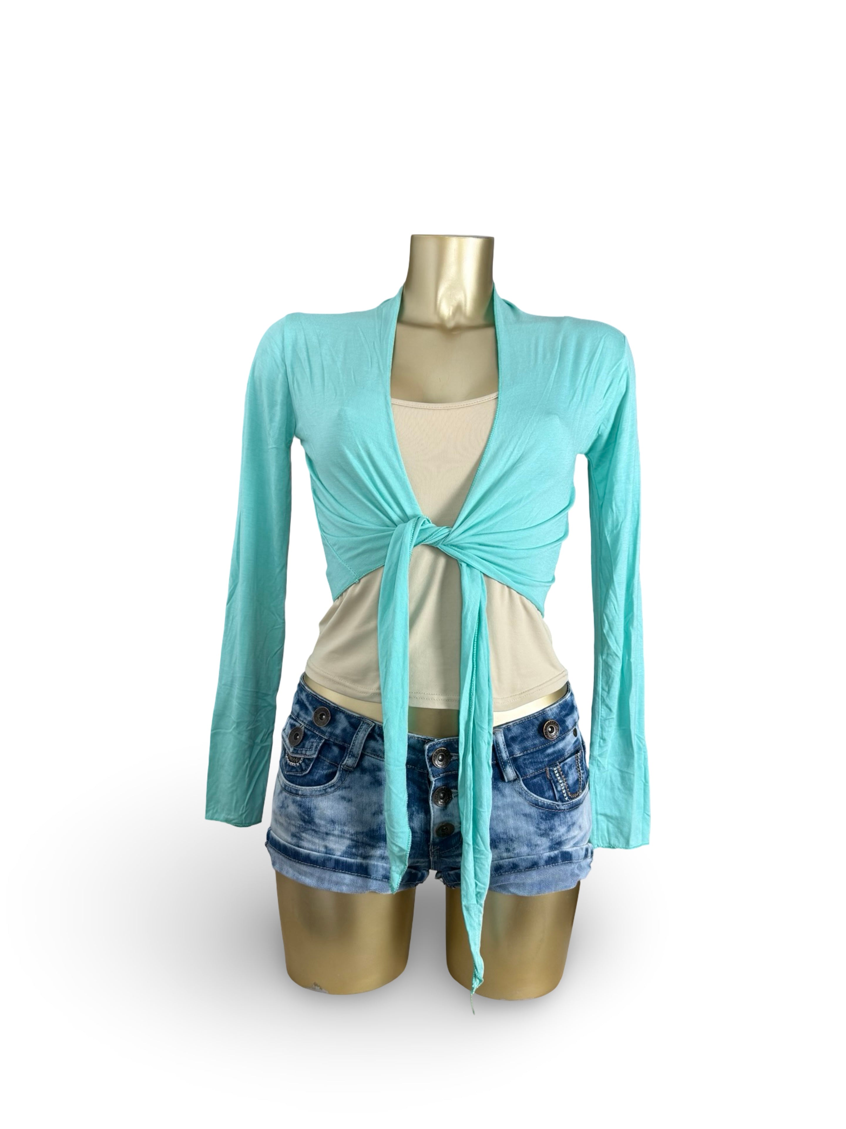 Blue tie up adjustable bolero top (S)