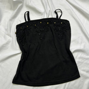 Black embroidered cami top (S)