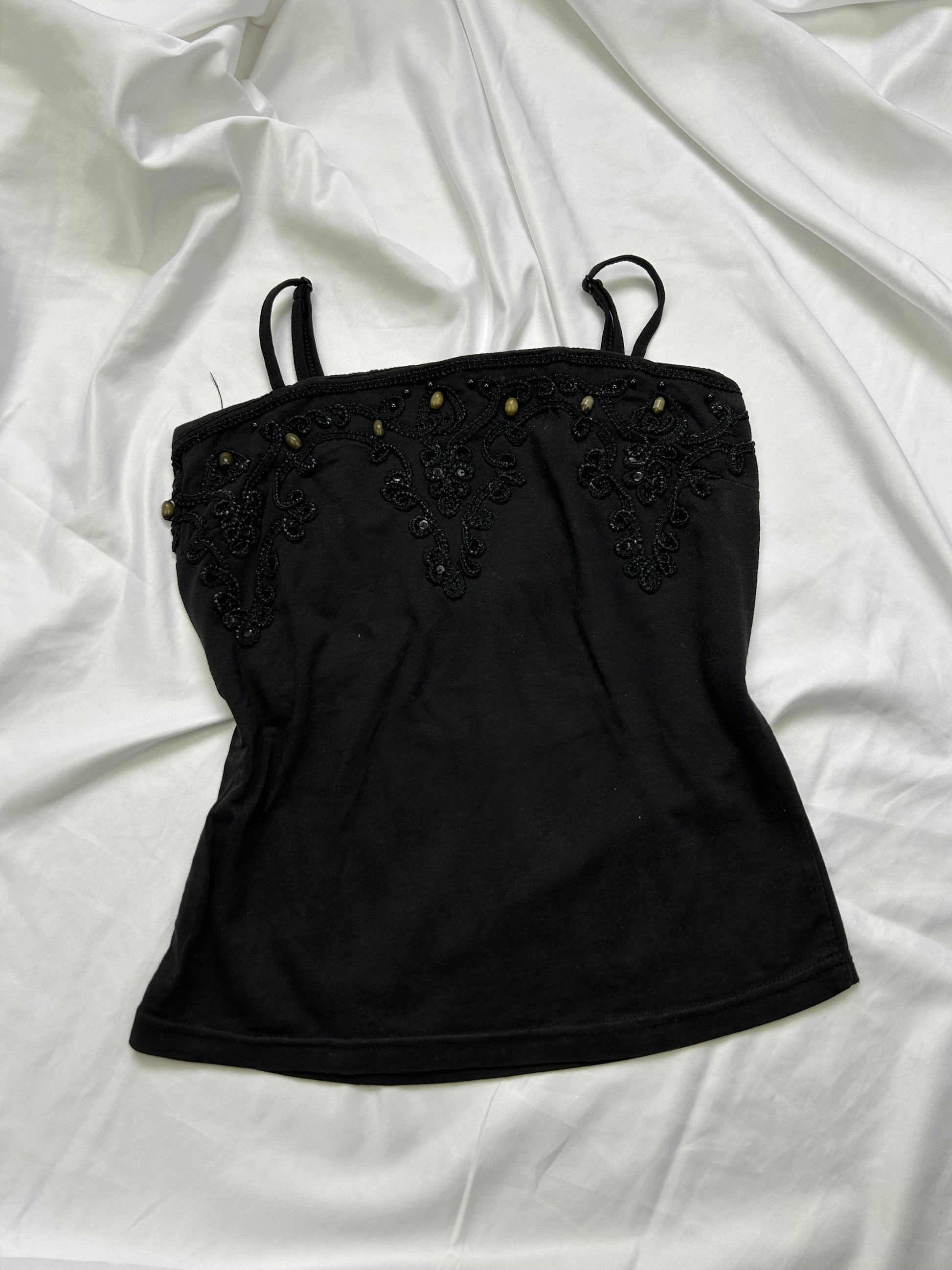 Black embroidered cami top (S)