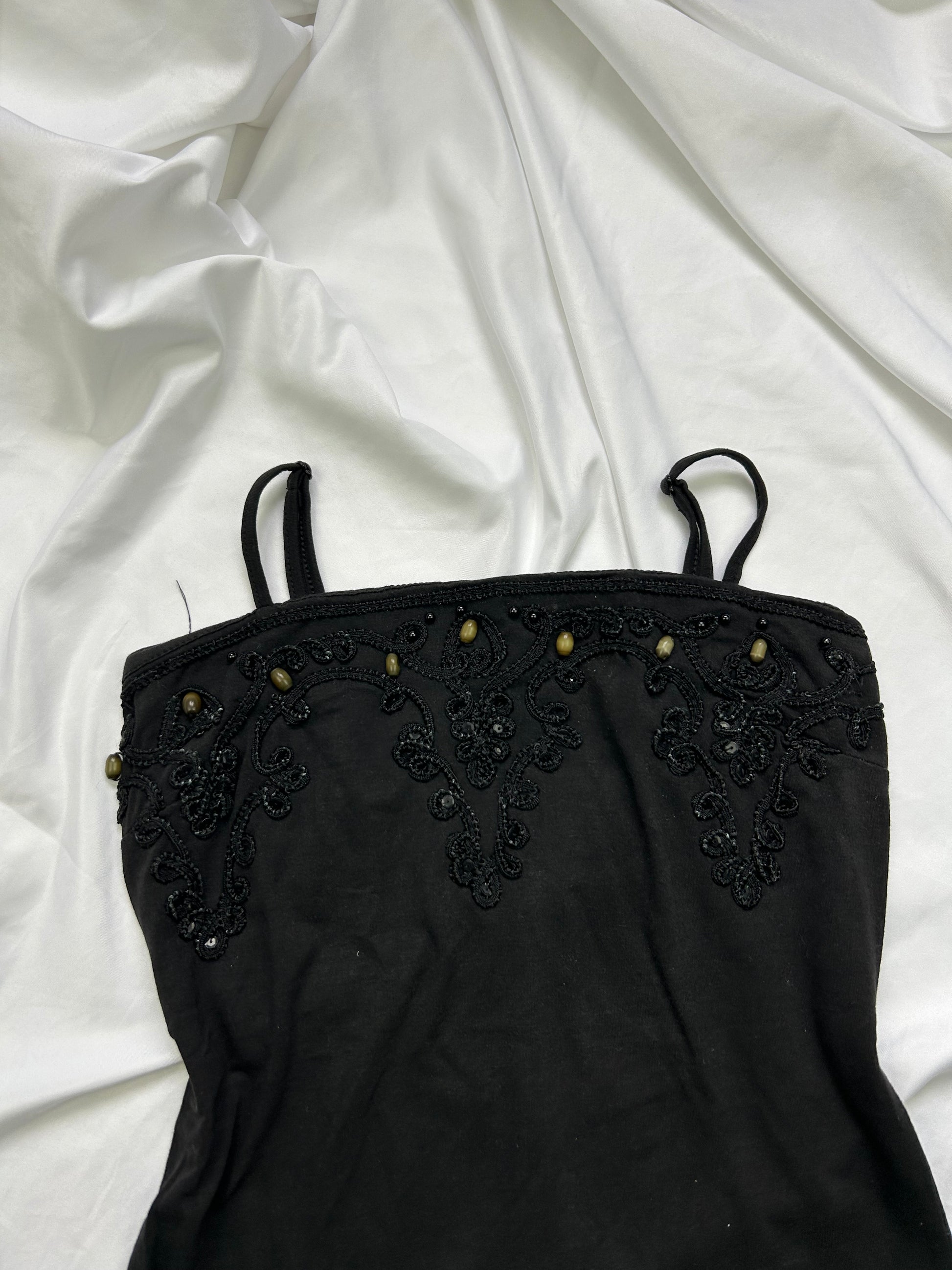 Black embroidered cami top (S)