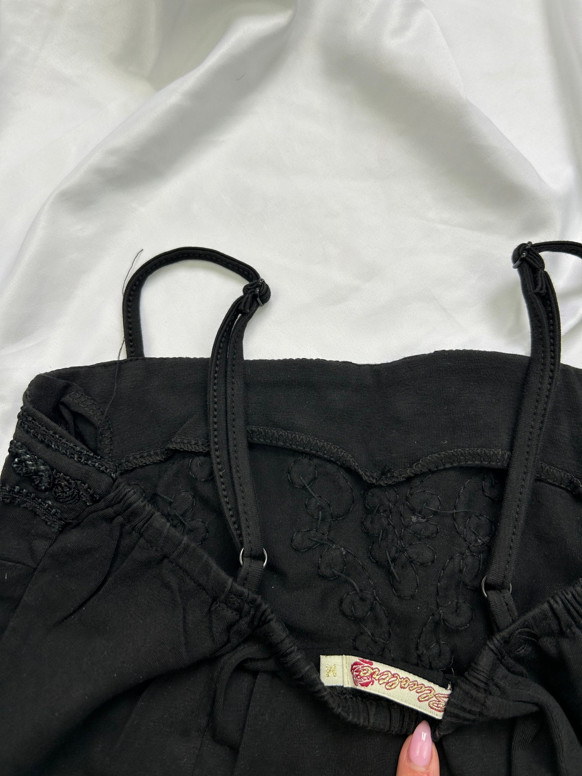 Black embroidered cami top (S)