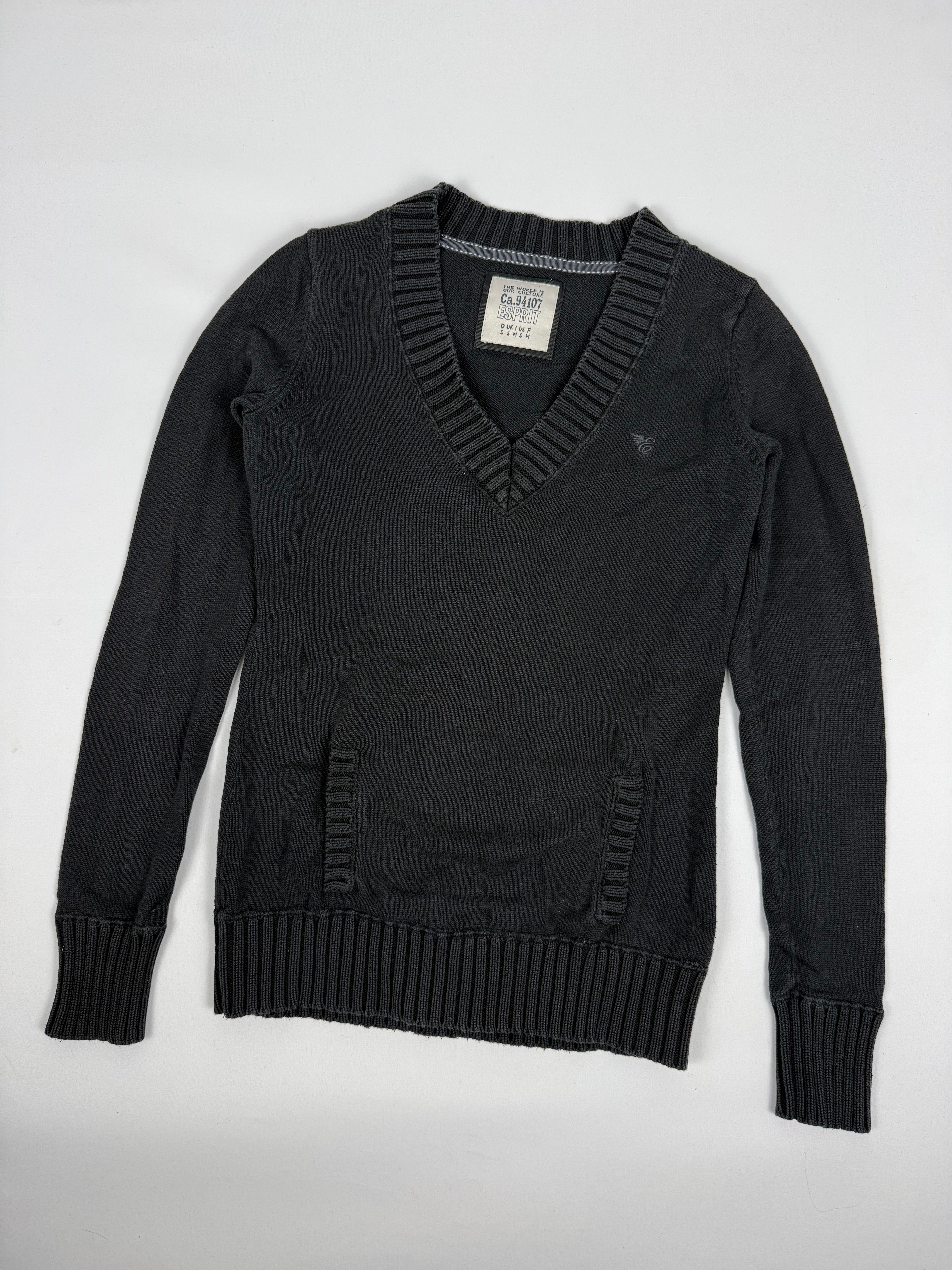 Black cotton V neck tight fit jumper (S)