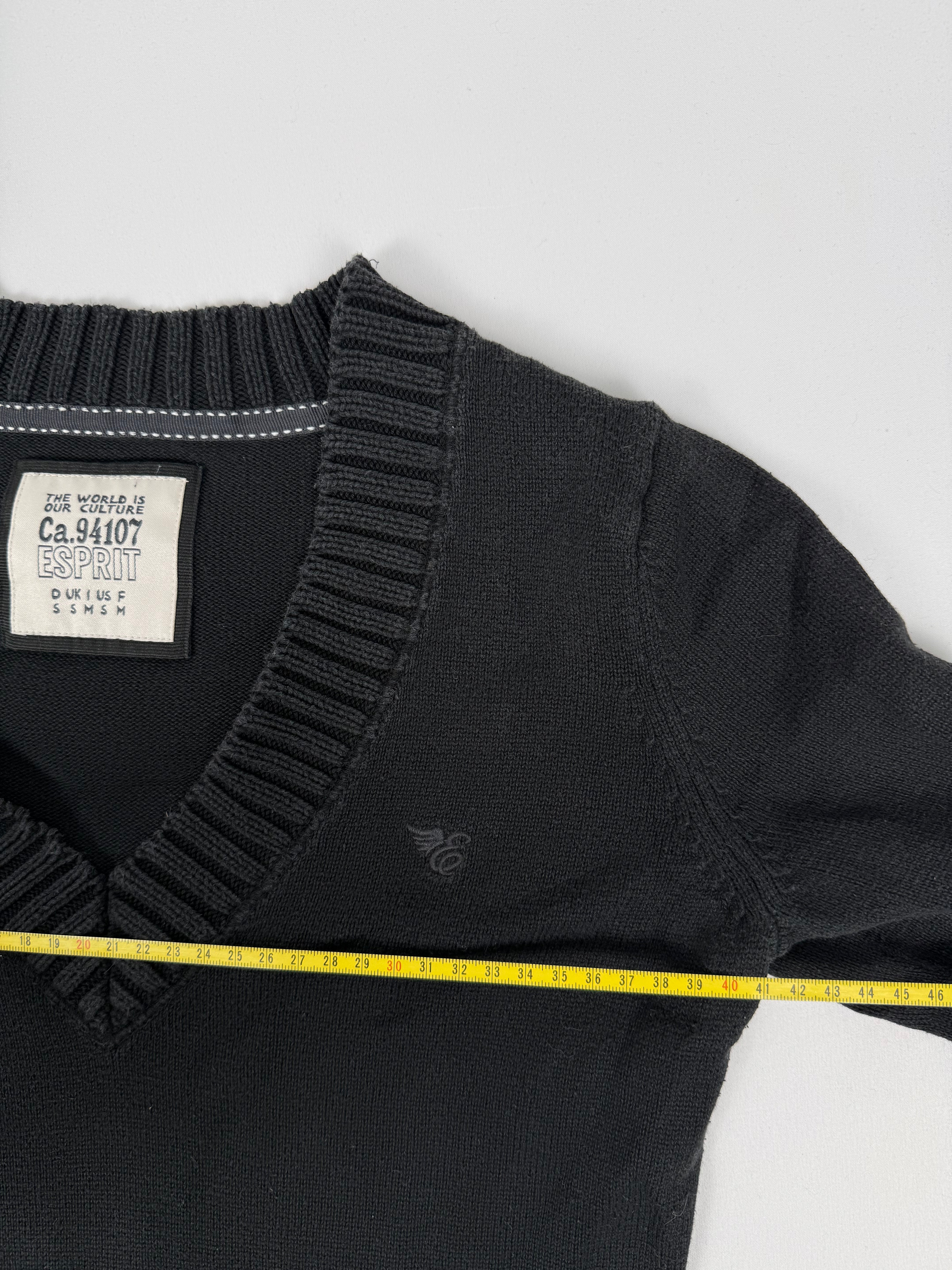 Black cotton V neck tight fit jumper (S)