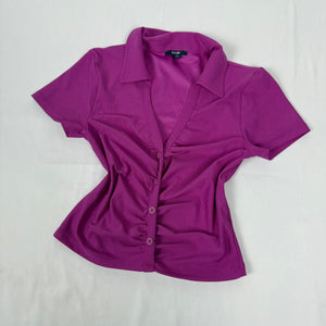 Purple ruched polo neck tee (S)