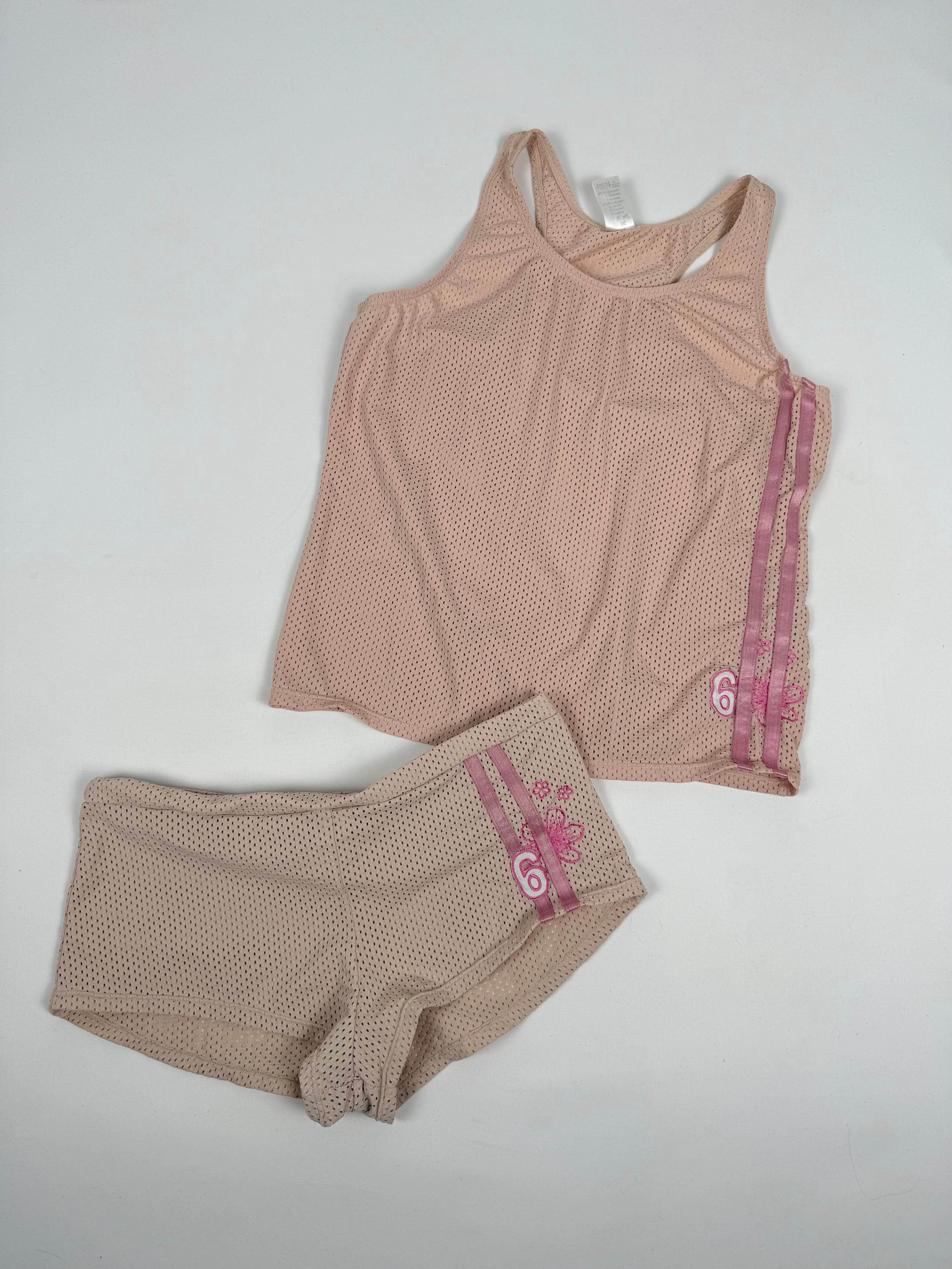 Pink activewear top + shorty set (M)
