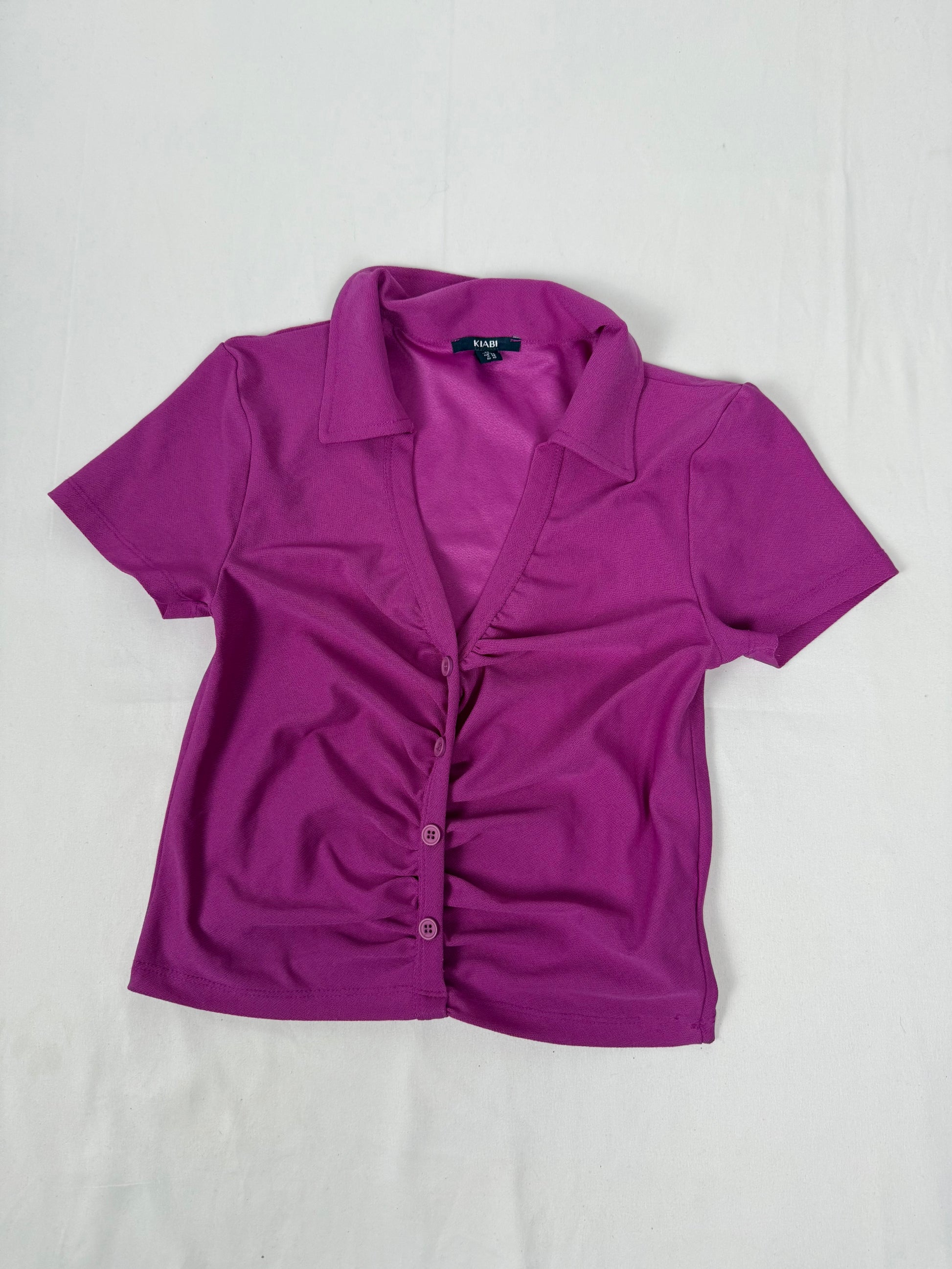 Purple ruched polo neck tee (S)
