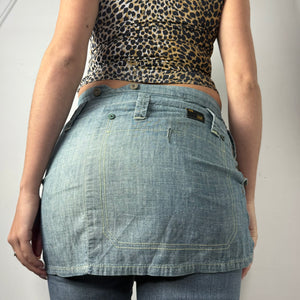 Blue denim low rise mini skirt (XS)