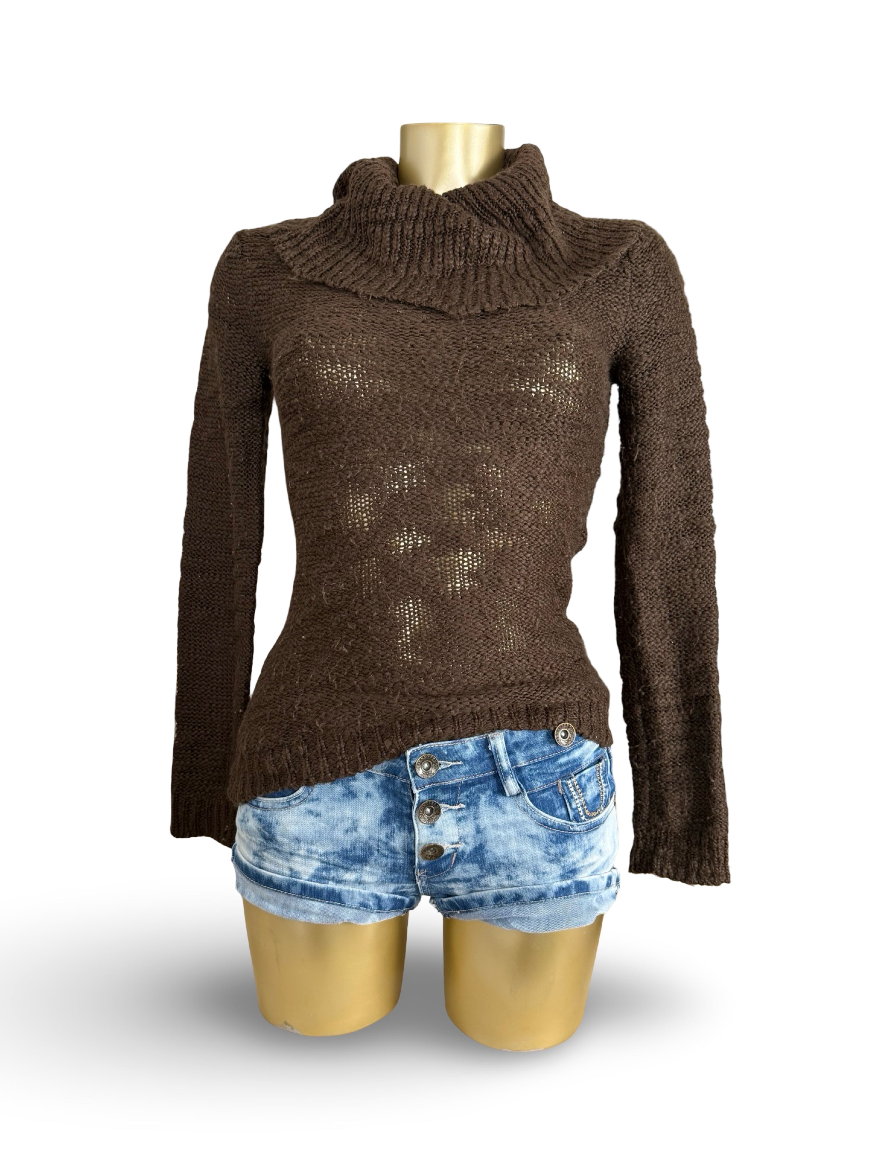 Brown turtleneck tight fit jumper (XS)