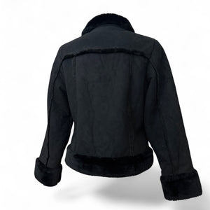 Black zip up embroidered suede inside faux fur jacket (XL)