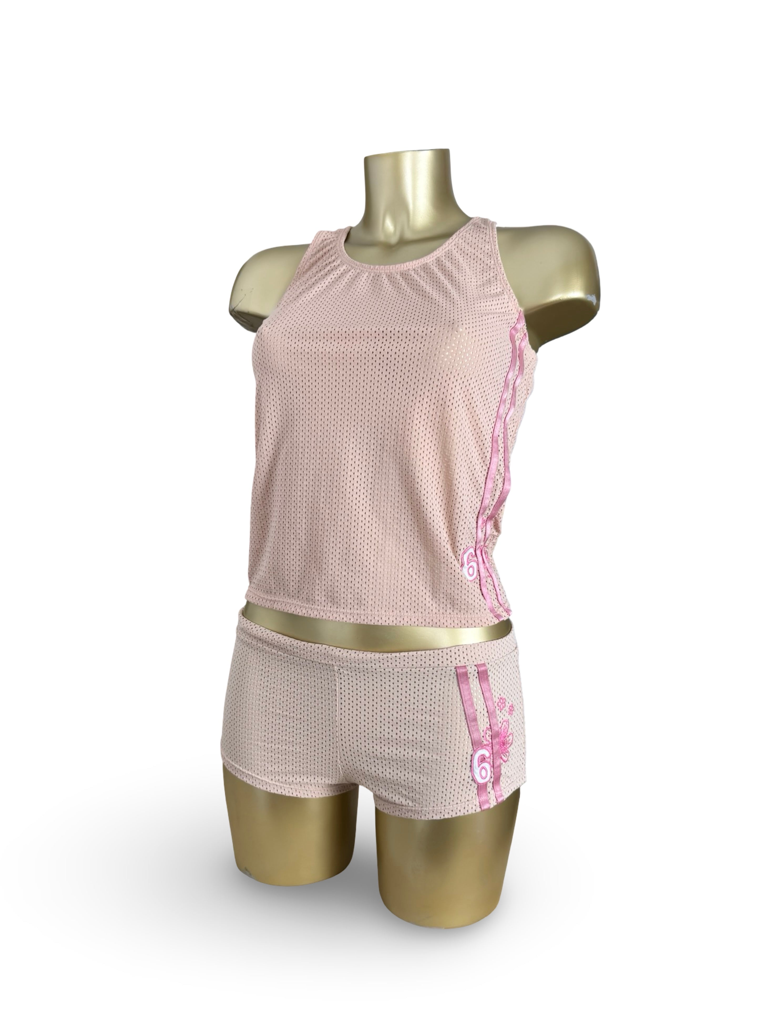 Pink activewear top + shorty set (M)
