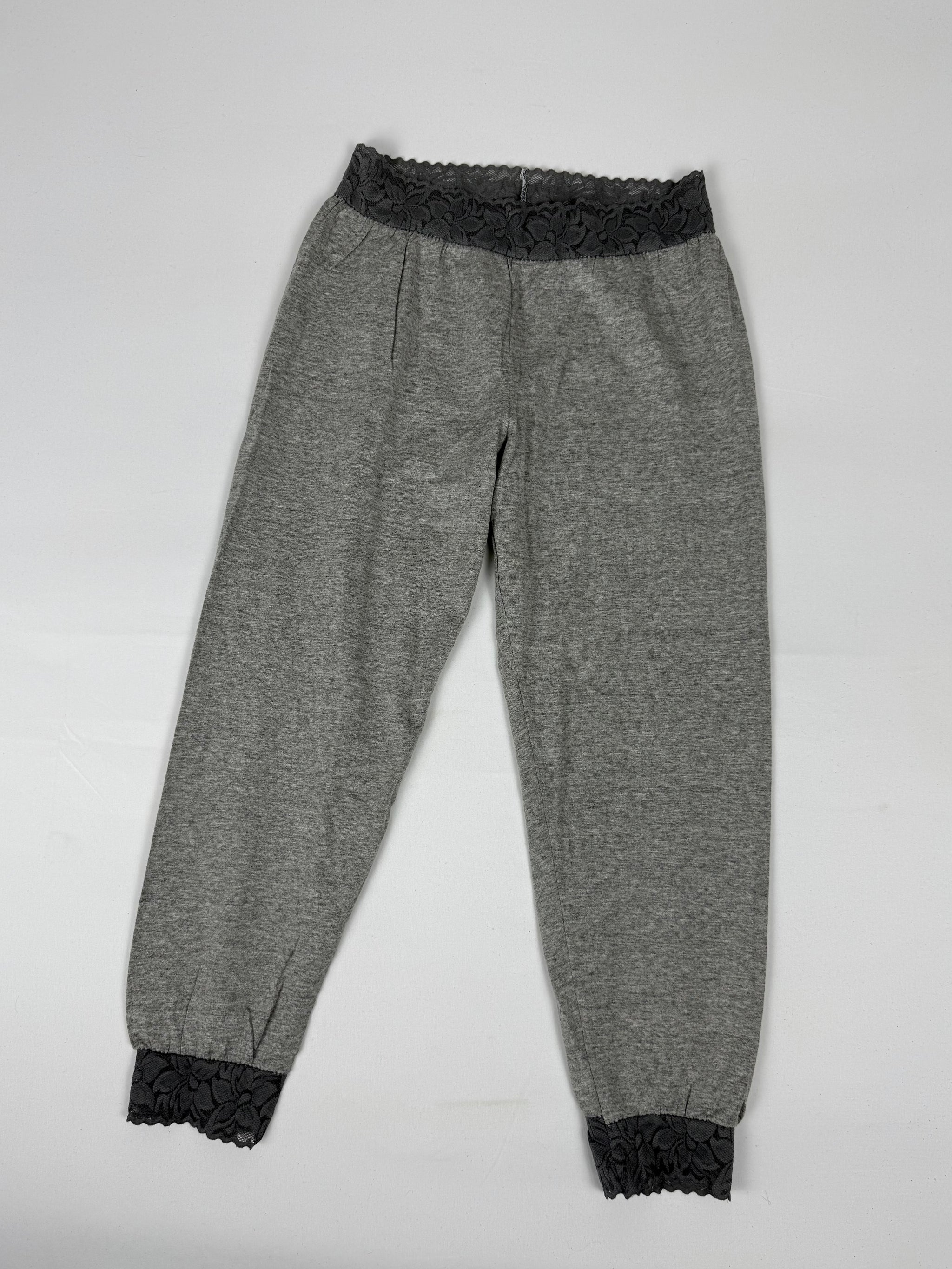 Grey lace detail stretchy leggings capri pants (M)