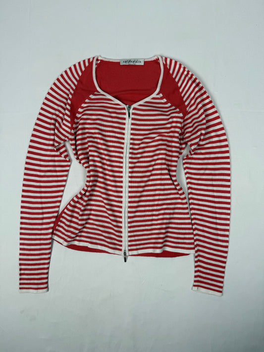 Orange striped zip up jumper (S/M)