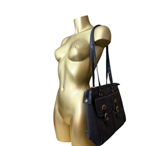 Navy leather besace shoulder bag (36x26cm)