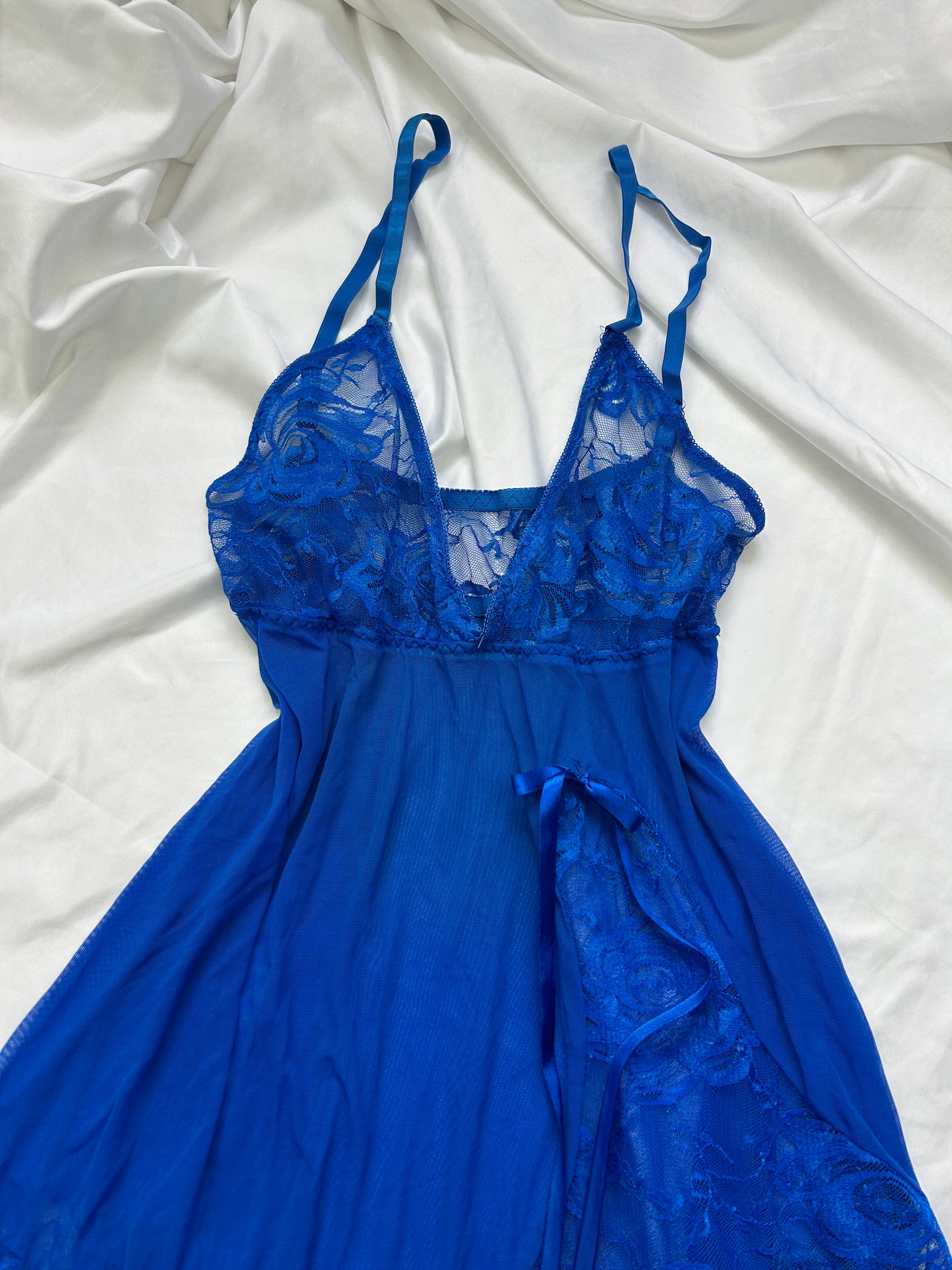 Blue mesh babydoll mini dress (S/M)
