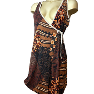 Brown graphic wrapped mini dress (M/L)