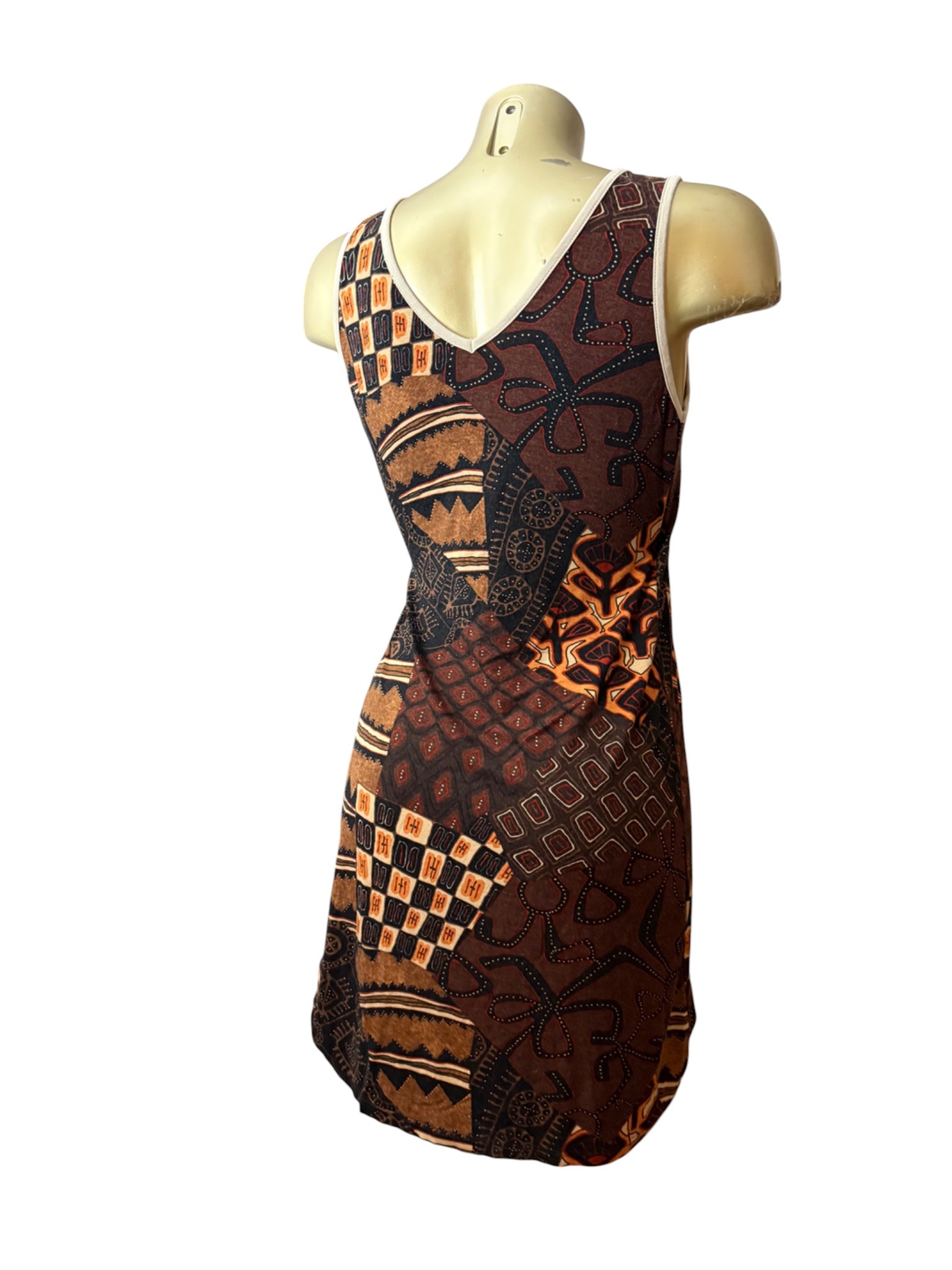 Brown graphic wrapped mini dress (M/L)