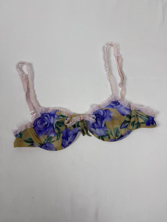 Purple floral mesh balcony vintage bra (100B)