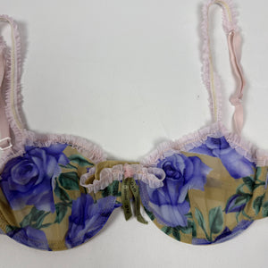 Purple floral mesh balcony vintage bra (100B)