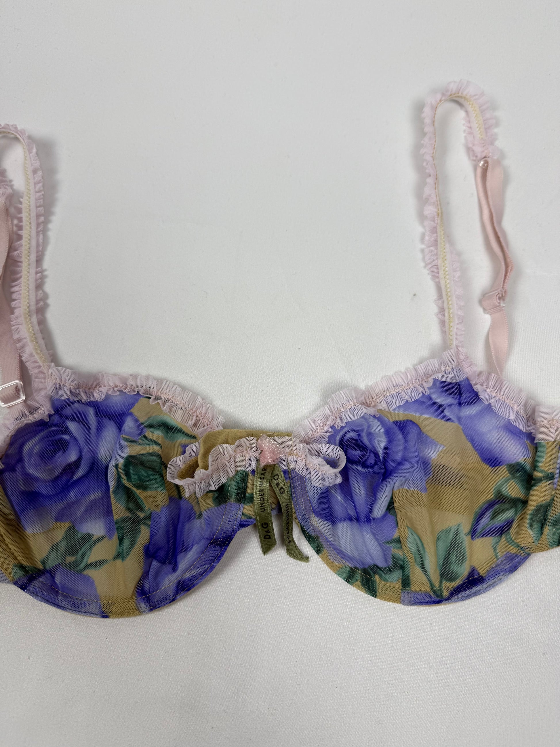 Purple floral mesh balcony vintage bra (100B)