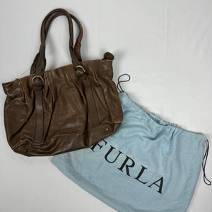 Brown real leather besace shoulder bag