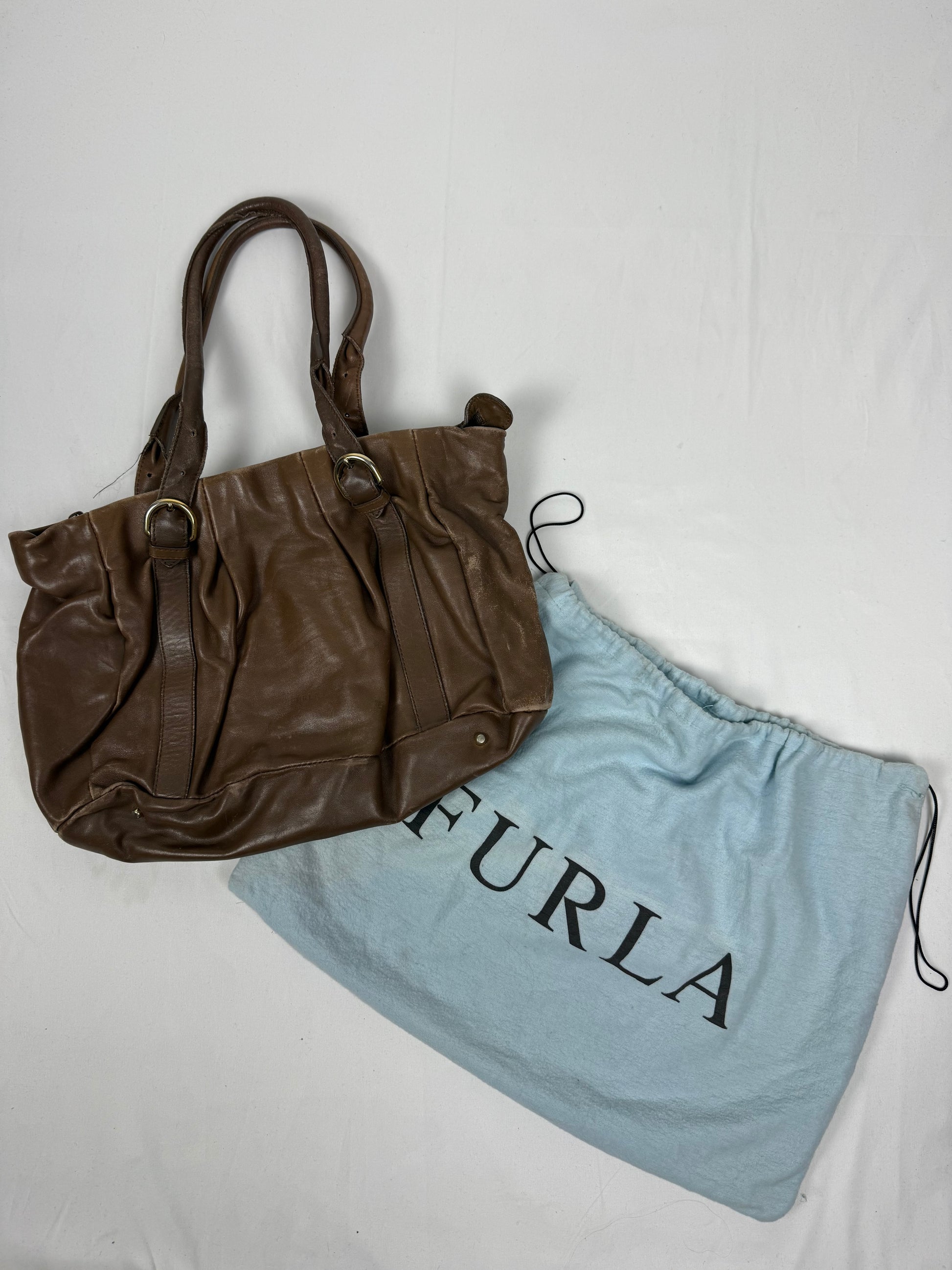 Brown real leather besace shoulder bag