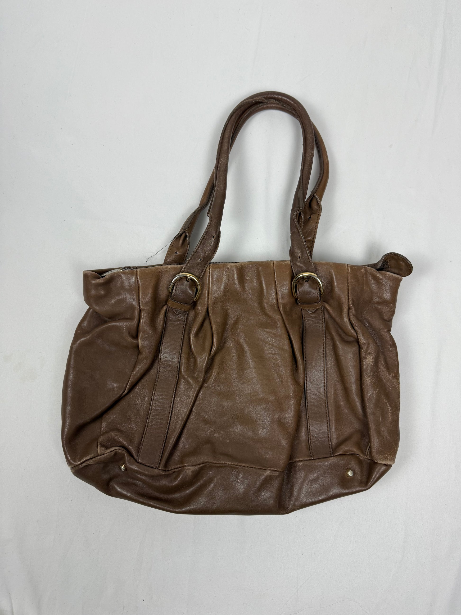 Brown real leather besace shoulder bag