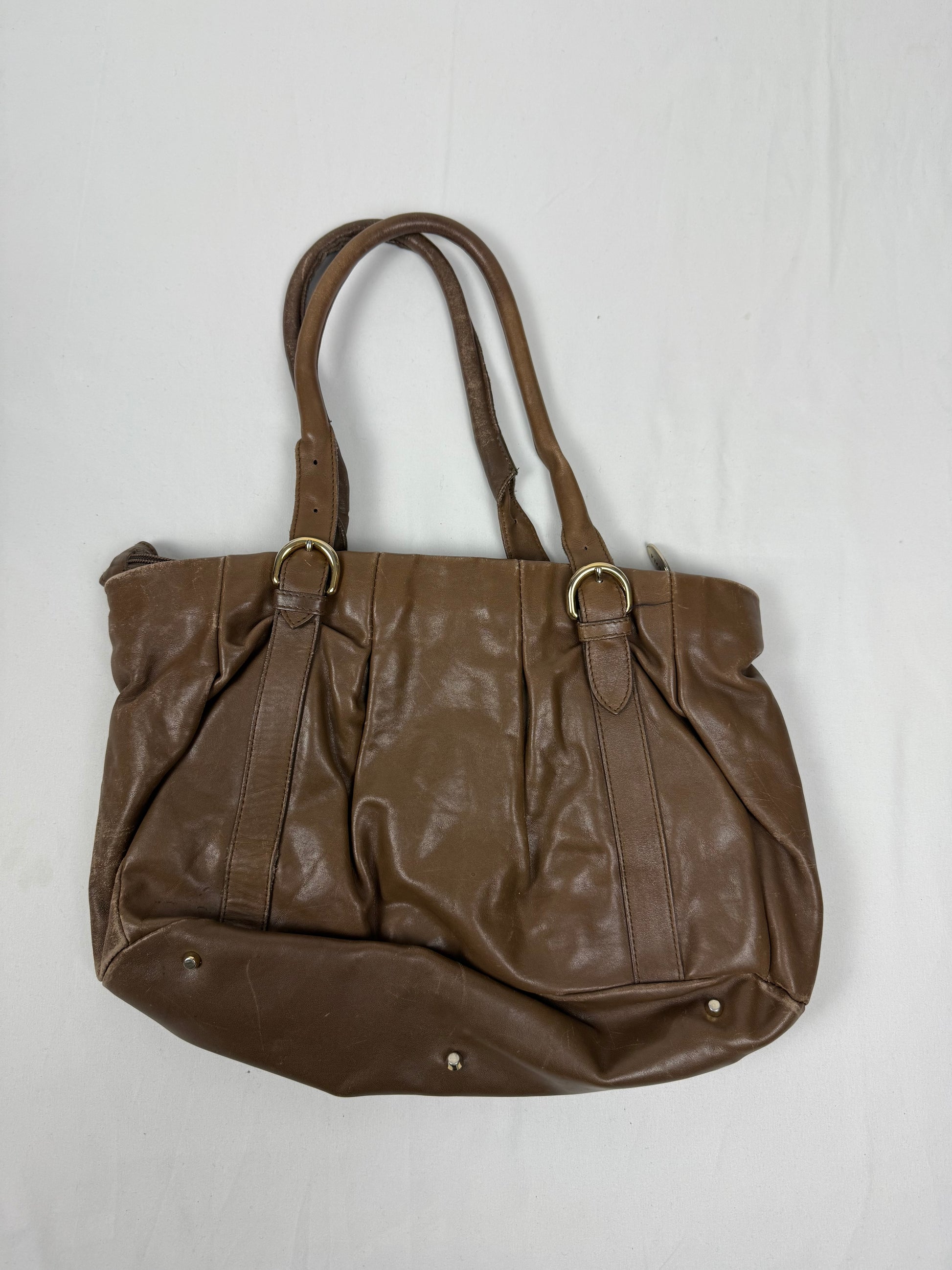 Brown real leather besace shoulder bag