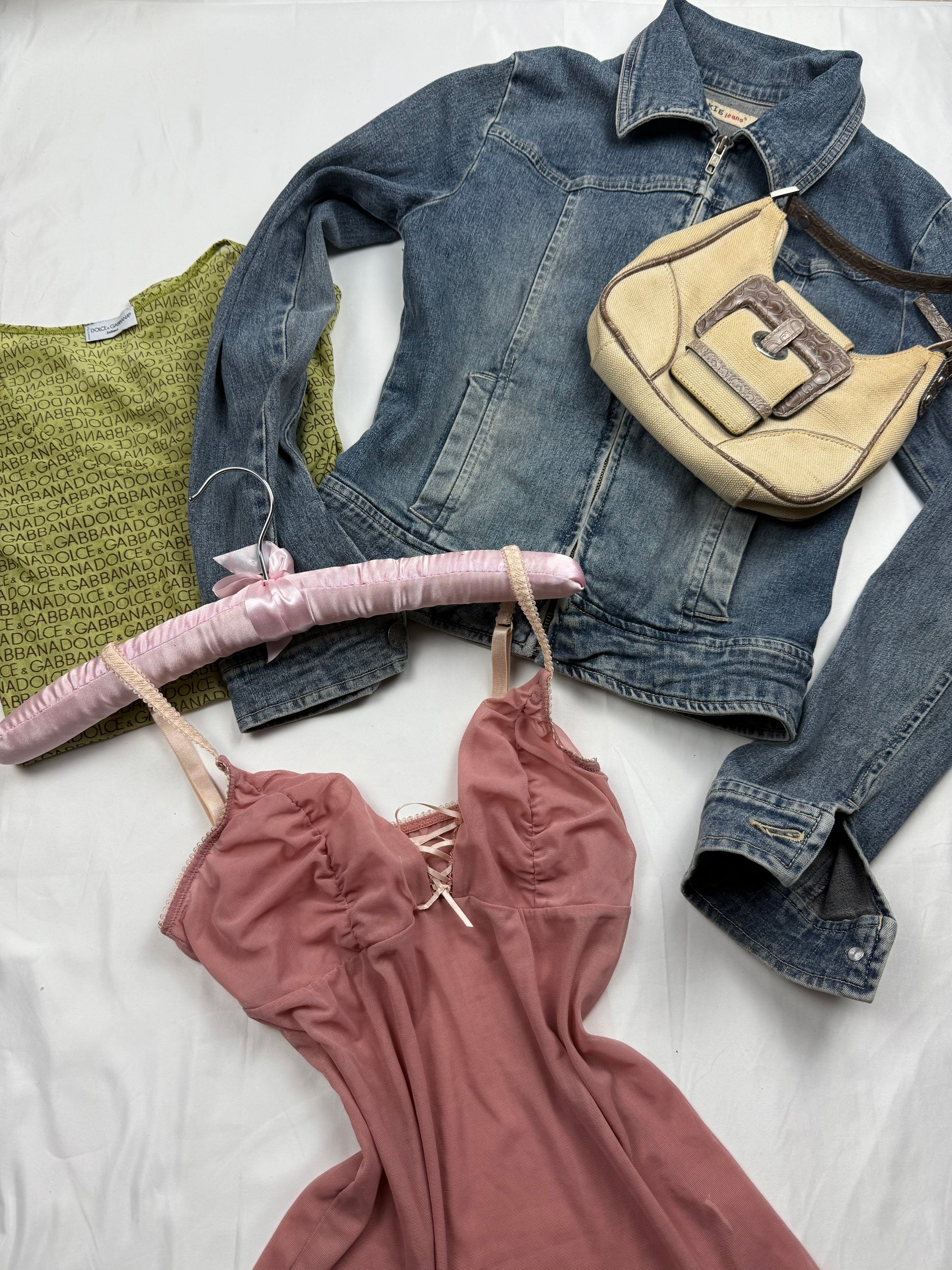 Blue denim zip up biker jacket (S)