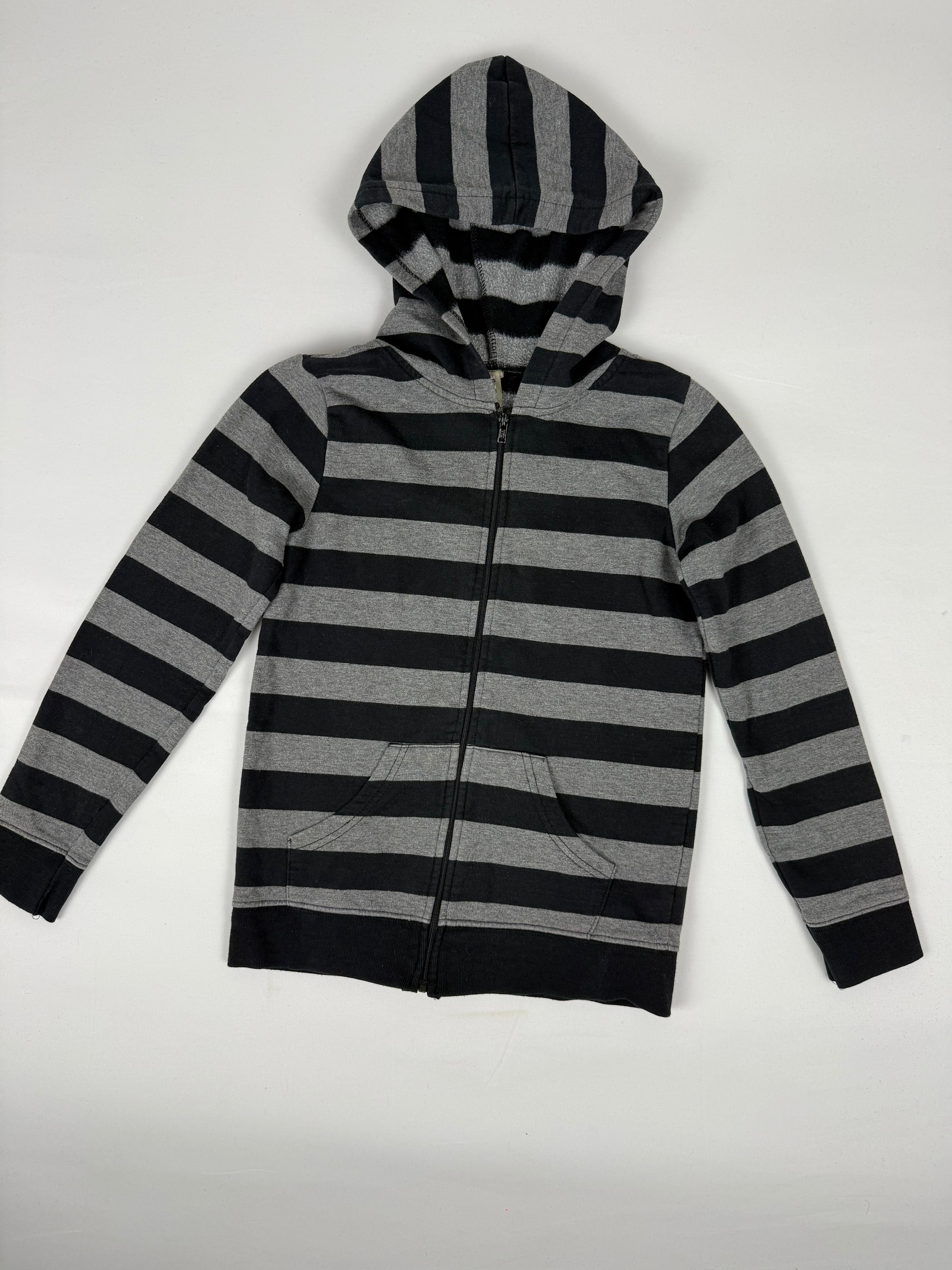 Black striped zip up cotton hoodie (XS)