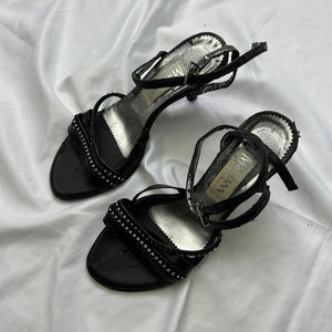 Black rhinestones kitten heels shoes (36)