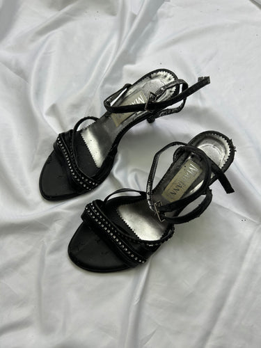 Black rhinestones kitten heels shoes (36)
