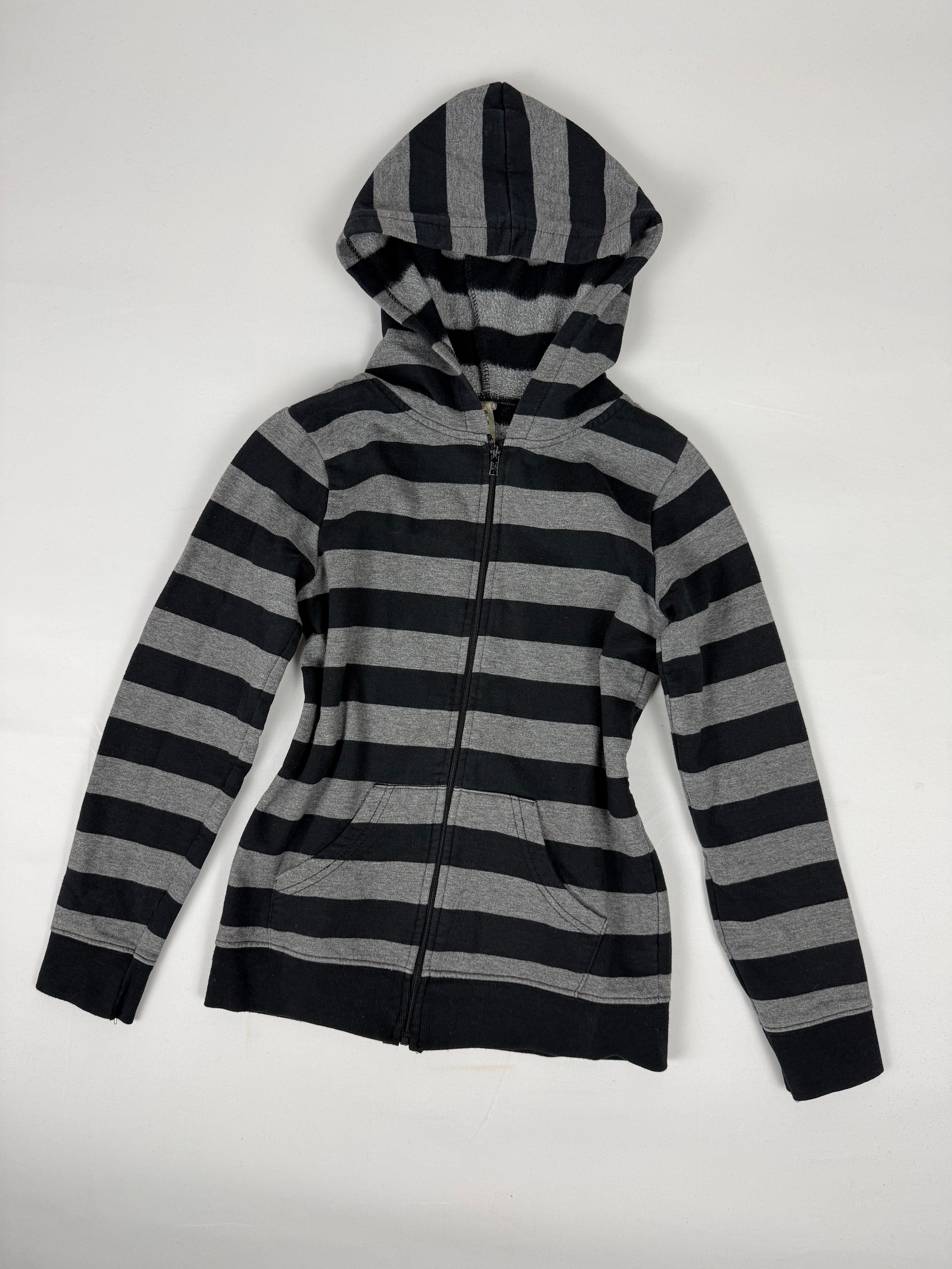 Black striped zip up cotton hoodie (XS)