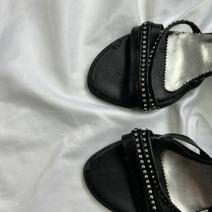 Black rhinestones kitten heels shoes (36)