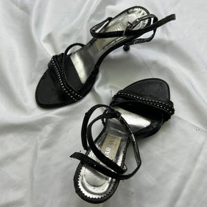 Black rhinestones kitten heels shoes (36)