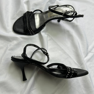 Black rhinestones kitten heels shoes (36)